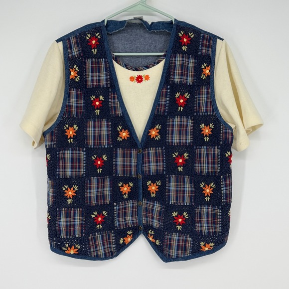 Alfred Dunner Jackets & Blazers - Vintage Alfred Dunner Patchwork Embroidered Floral Vest Cottagecore Size M‎